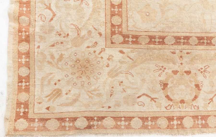 Fine Antique Indian Amritsar Beige, Botanic Handmade Wool Rug BB7742