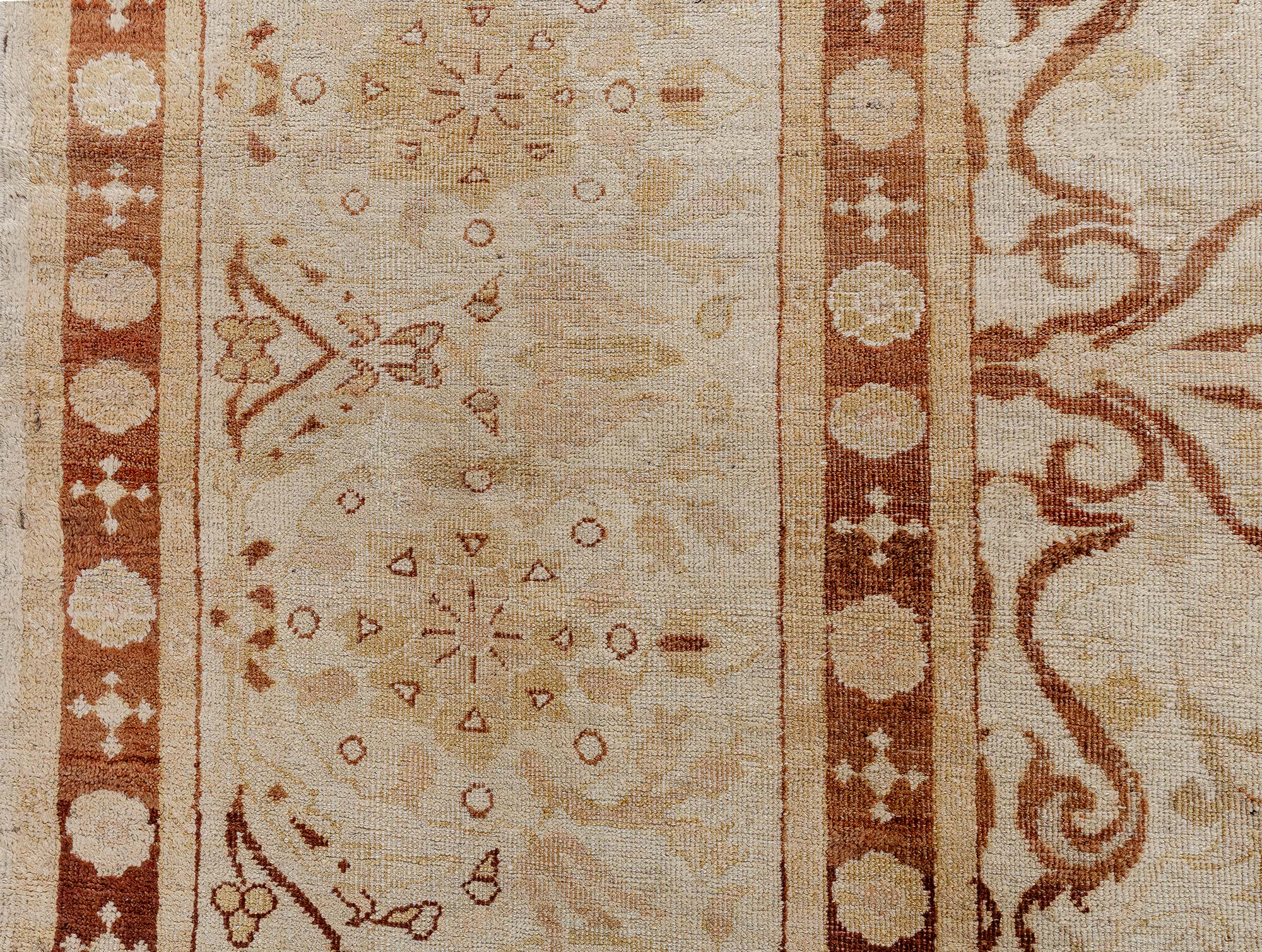 Amritsar Indian Antique Floral Allover Light Beige With Warm Tan Hand-Knotted Wool Carpet – Circa 1880 BB7742 Amritsar Indian Antique Floral Allover Light Beige With Warm Tan Hand-Knotted Wool Carpet – Circa 1880 BB7742
