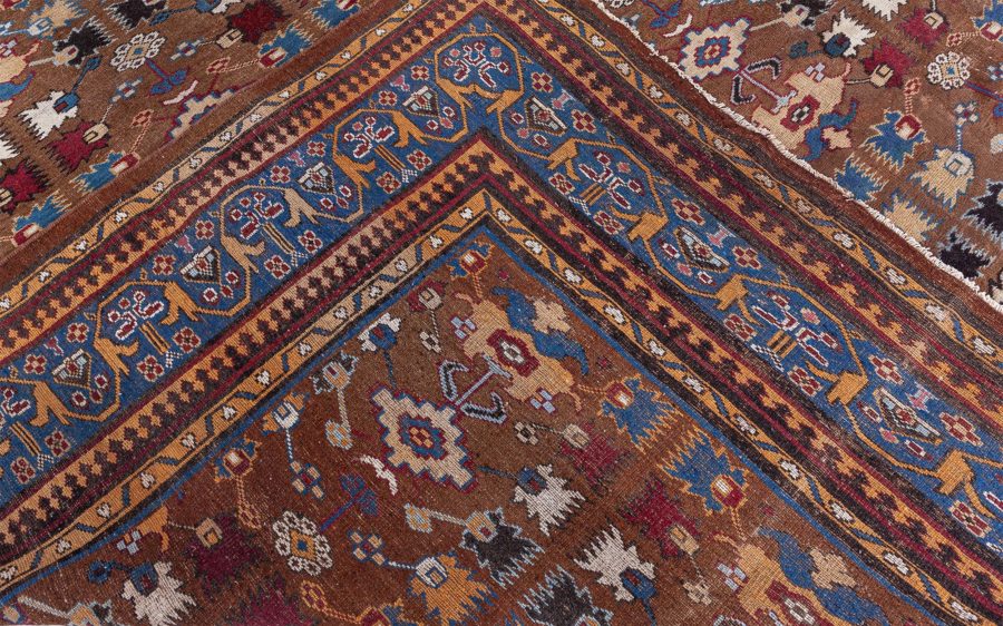 Early 20th Century Indian Blue, Red, Brown, Beige Handwoven Wool Rug BB8422