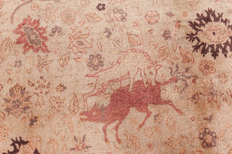 Antique Turkish Sivas Animal Botanic Brown Handmade Wool Carpet BB8423