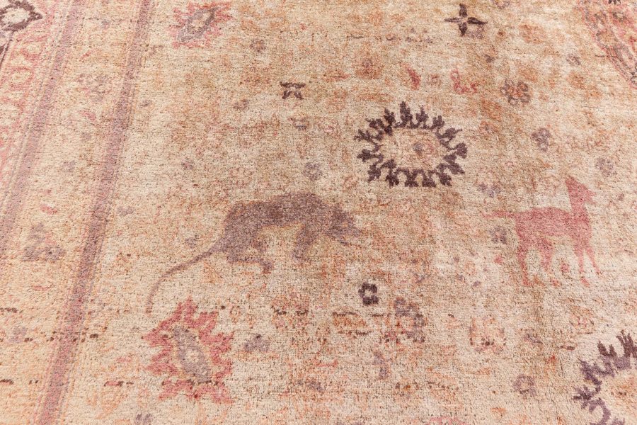 Antique Turkish Sivas Animal Botanic Brown Handmade Wool Carpet BB8423