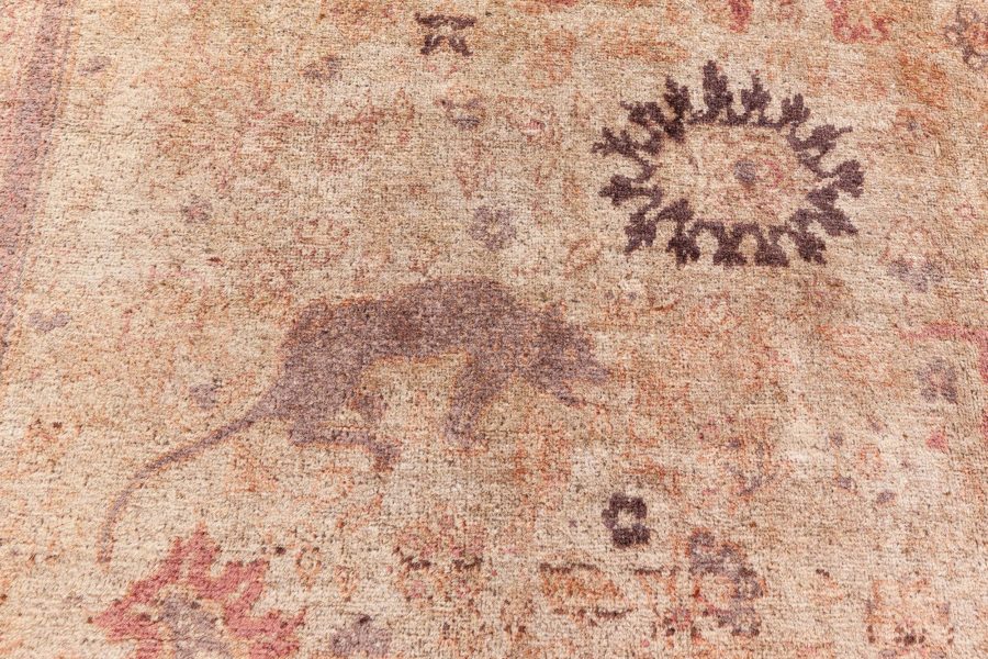 Antique Turkish Sivas Animal Botanic Brown Handmade Wool Carpet BB8423