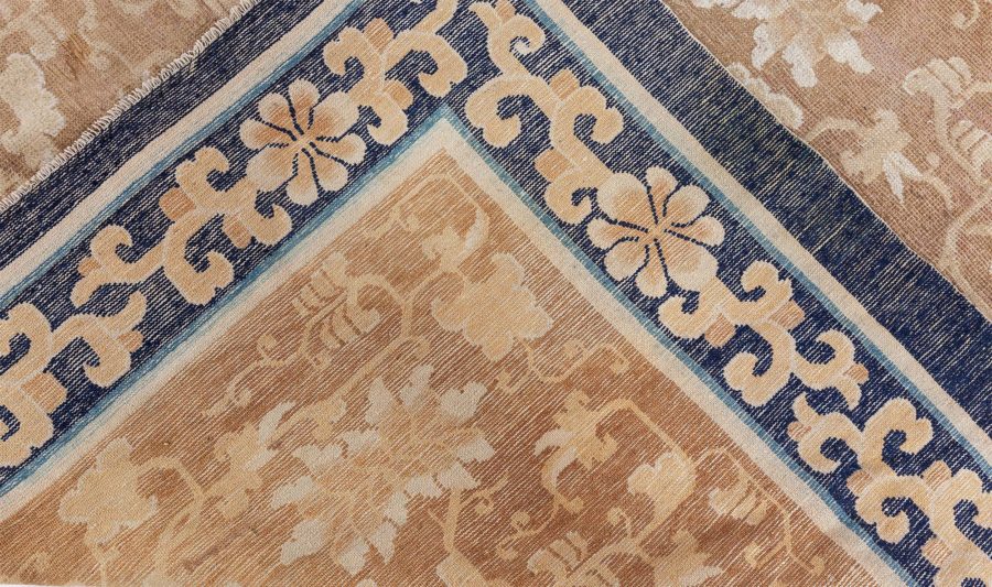Authentic Mid-19th Century Chinese Beige and Dark Blue Handwoven Wool Rug BB8426