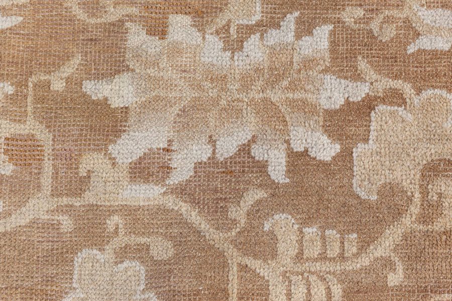 Authentic Mid-19th Century Chinese Beige and Dark Blue Handwoven Wool Rug BB8426