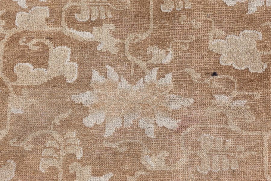 Authentic Mid-19th Century Chinese Beige and Dark Blue Handwoven Wool Rug BB8426