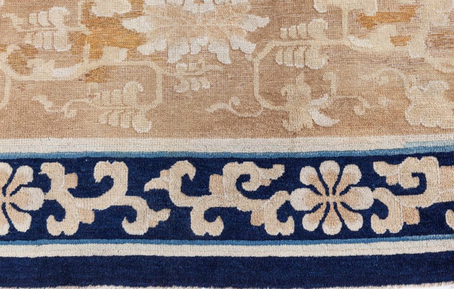 Authentic Mid-19th Century Chinese Beige and Dark Blue Handwoven Wool Rug BB8426