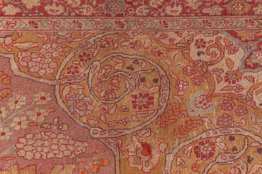 Antique Persian Tabriz Copper, Blue, Green and Salmon Hand Knotted Wool Rug BB8430