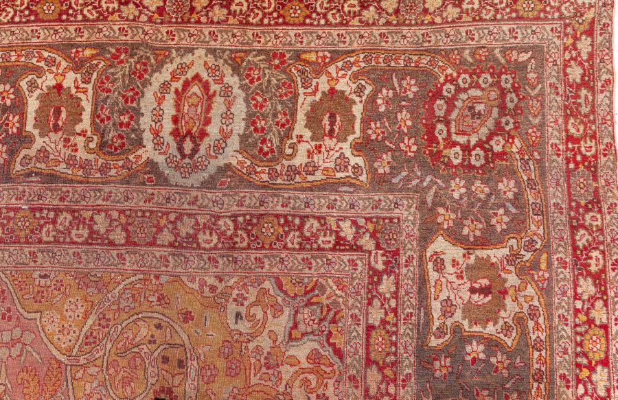 Antique Persian Tabriz Copper, Blue, Green and Salmon Hand Knotted Wool Rug BB8430