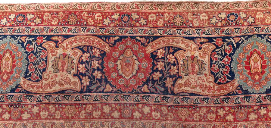 Antique Persian Tabriz Copper, Blue, Green and Salmon Hand Knotted Wool Rug BB8430