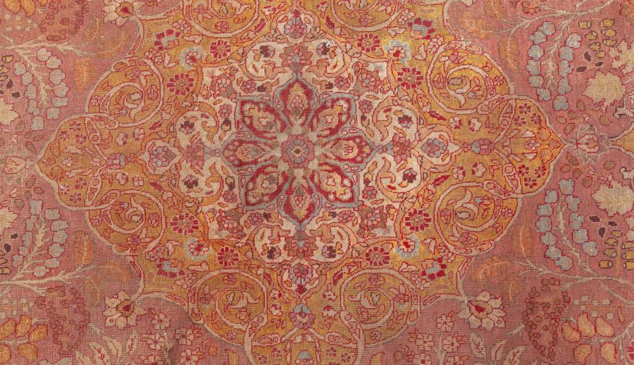 Antique Persian Tabriz Copper, Blue, Green and Salmon Hand Knotted Wool Rug BB8430