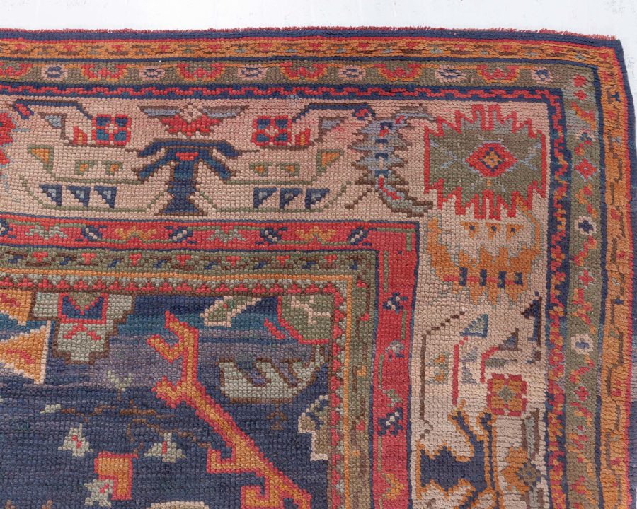 Antique Turkish Oushak Blue Handmade Wool Rug BB8432