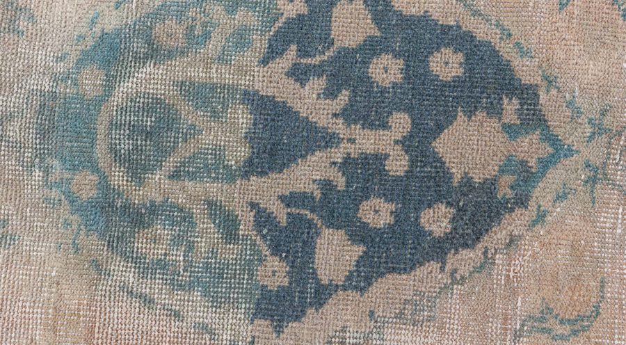 Vintage Turkish Borlou Blue and Beige Hand Knotted Wool Rug BB8437