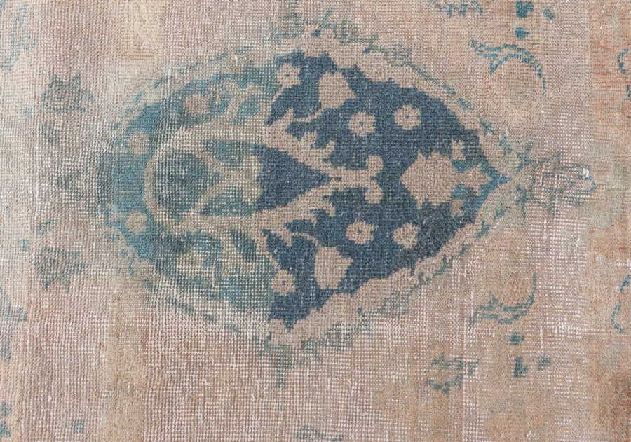 Vintage Turkish Borlou Blue and Beige Hand Knotted Wool Rug BB8437