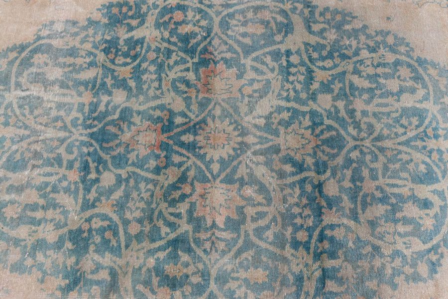 Vintage Turkish Borlou Blue and Beige Hand Knotted Wool Rug BB8437