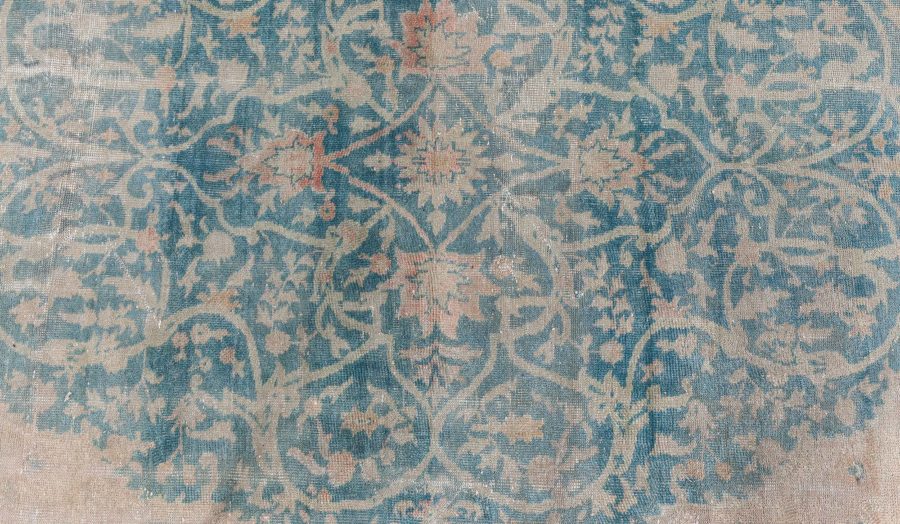 Vintage Turkish Borlou Blue and Beige Hand Knotted Wool Rug BB8437