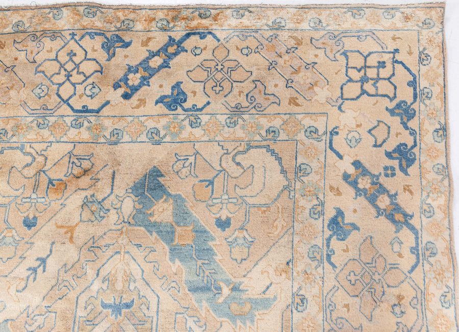 Authentic Persian Tabriz Handmade Wool Carpet in Blue and Beige Shades BB8439