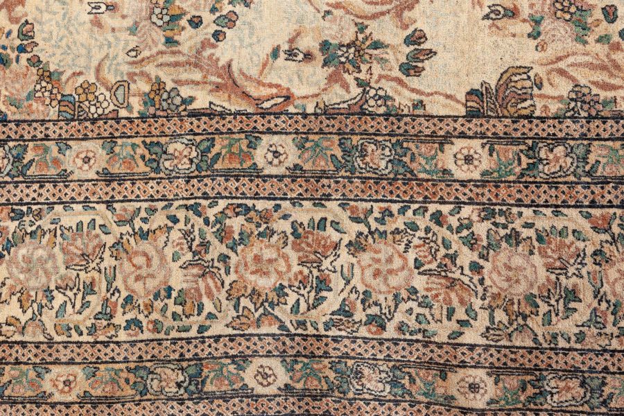 Antique Persian Kirman Beige, Brown, Green Hand Knotted Wool Carpet BB8442