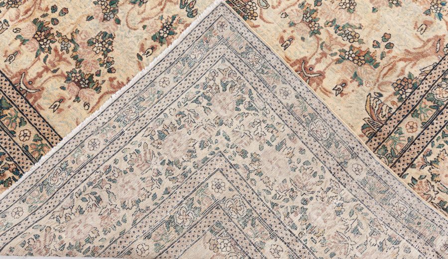 Antique Persian Kirman Beige, Brown, Green Hand Knotted Wool Carpet BB8442