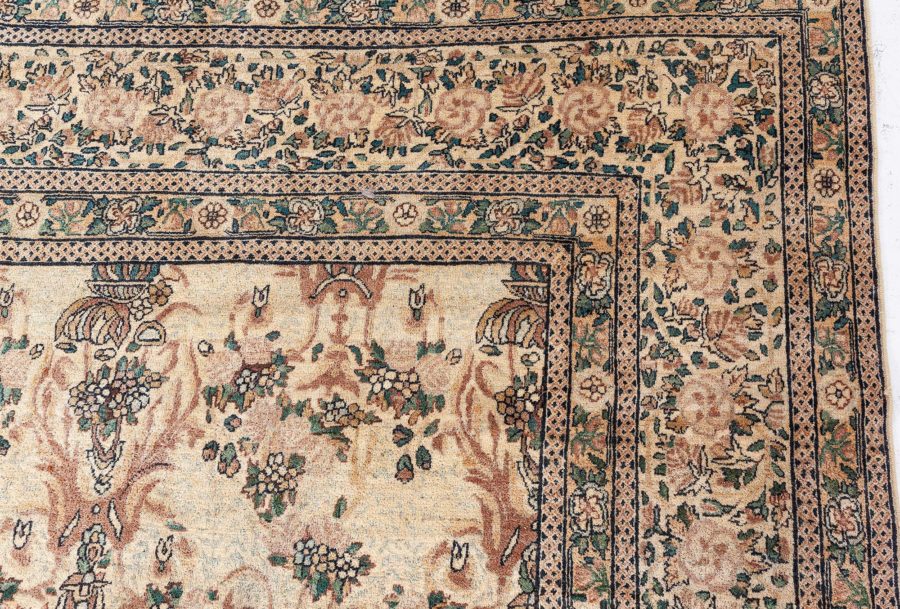Antique Persian Kirman Beige, Brown, Green Hand Knotted Wool Carpet BB8442