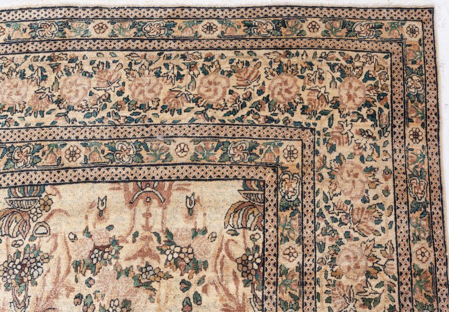 Antique Persian Kirman Beige, Brown, Green Hand Knotted Wool Carpet BB8442