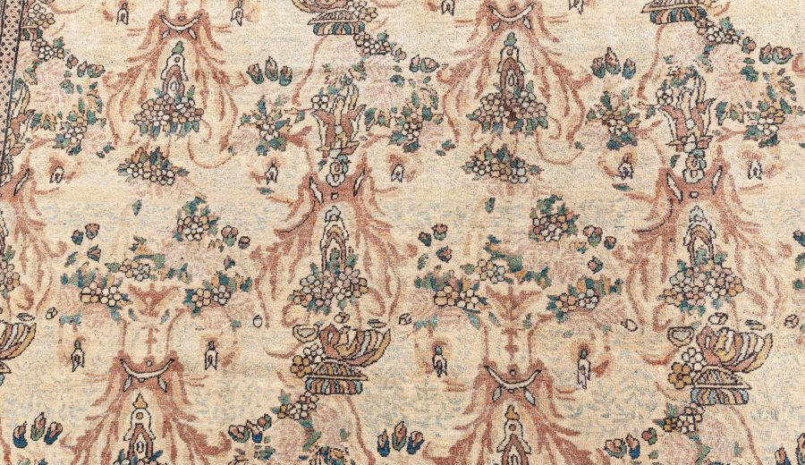 Antique Persian Kirman Beige, Brown, Green Hand Knotted Wool Carpet BB8442