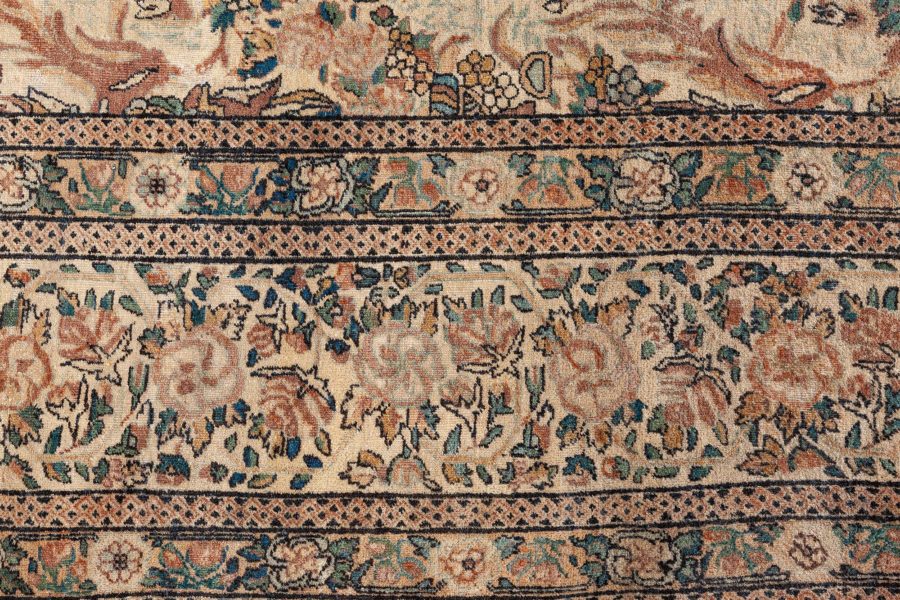 Antique Persian Kirman Beige, Brown, Green Hand Knotted Wool Carpet BB8442