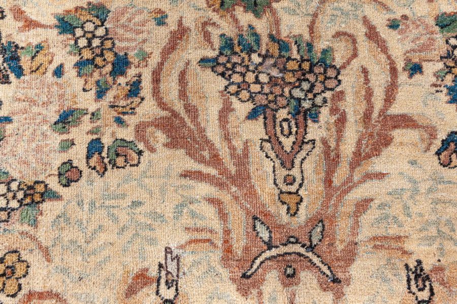 Antique Persian Kirman Beige, Brown, Green Hand Knotted Wool Carpet BB8442