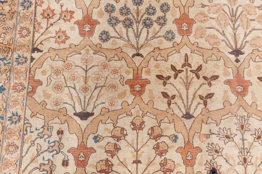Antique Persian Tabriz Beige Handmade Wool Rug BB8446