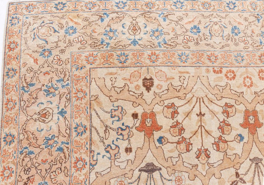 Antique Persian Tabriz Beige Handmade Wool Rug BB8446