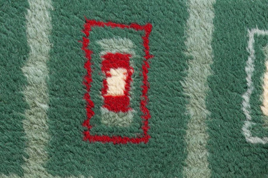 Early 20th Century French Art Deco Green Handmade Wool Rug BB8448
