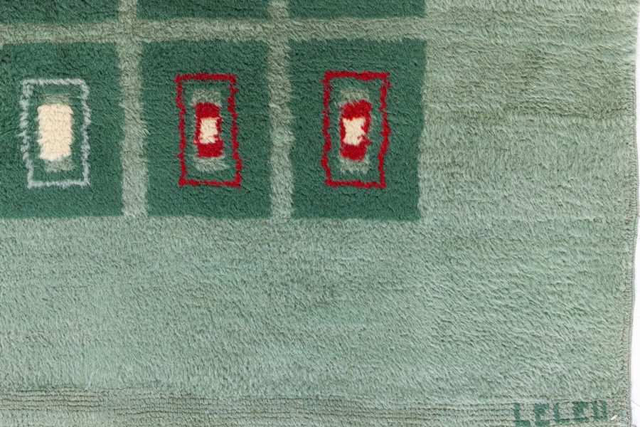 Early 20th Century French Art Deco Green Handmade Wool Rug BB8448