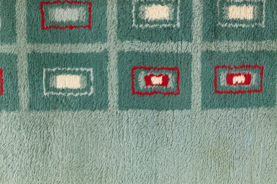 Early 20th Century French Art Deco Green Handmade Wool Rug BB8448