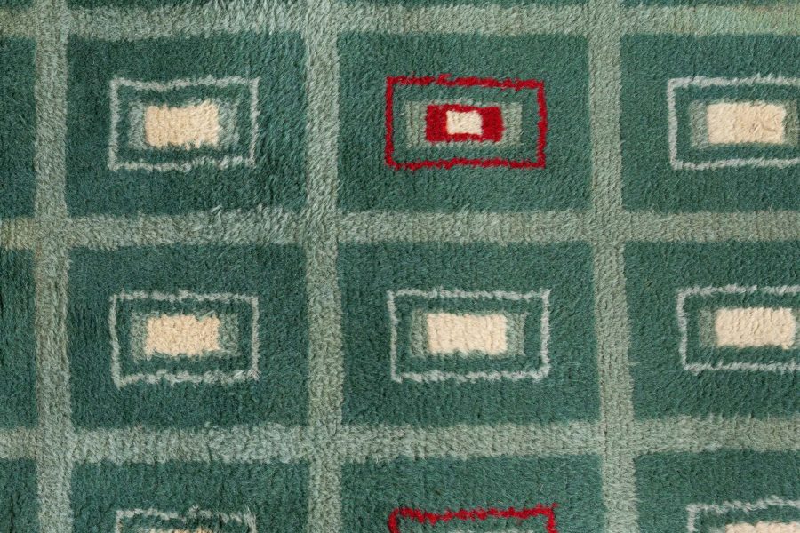 Early 20th Century French Art Deco Green Handmade Wool Rug BB8448