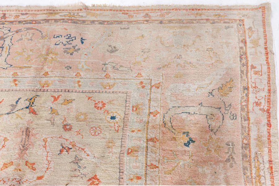 Antique Turkish Oushak Beige Botanic Rug BB8455