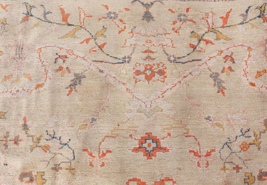 Antique Turkish Oushak Beige Botanic Rug BB8455
