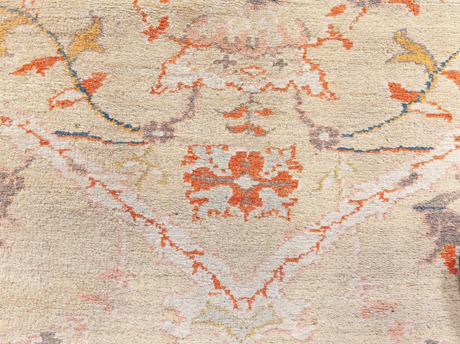 Antique Turkish Oushak Beige Botanic Rug BB8455