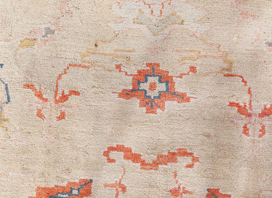 Antique Turkish Oushak Beige Botanic Rug BB8455