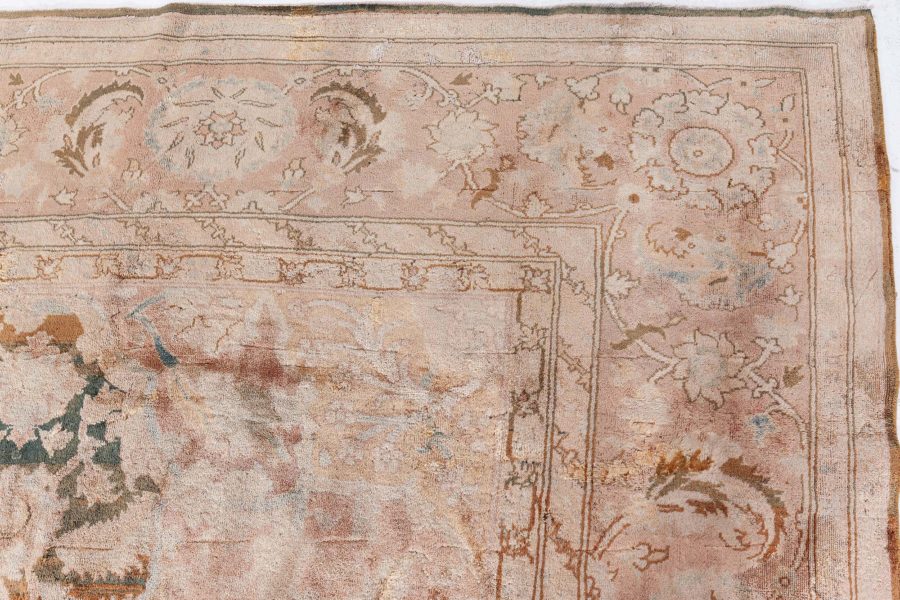 Early 20th Century Botanic Brown, Beige Indian Amritsar Wool Carpet BB8456