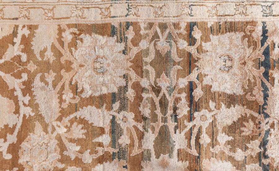Early 20th Century Botanic Brown, Beige Indian Amritsar Wool Carpet BB8456