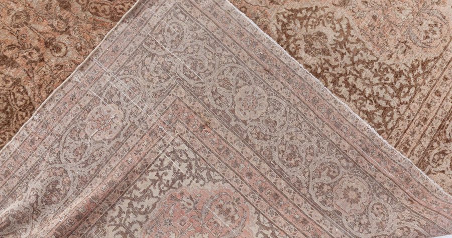 Vintage Persian Tabriz Brown Handmade Wool Rug BB8460