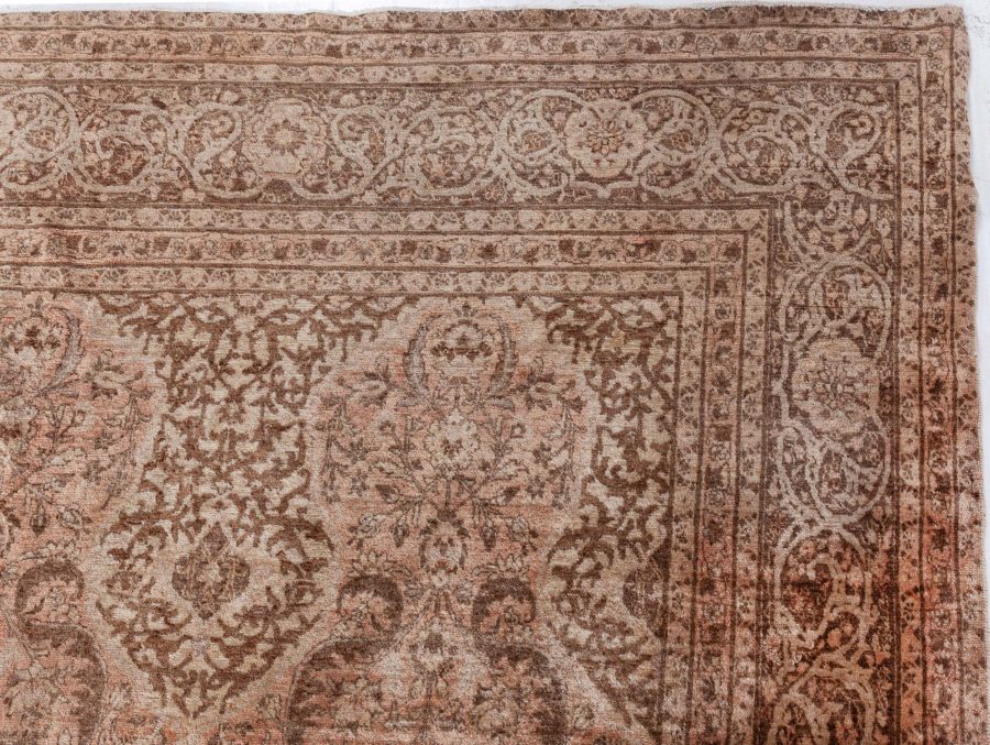 Vintage Persian Tabriz Brown Handmade Wool Rug BB8460