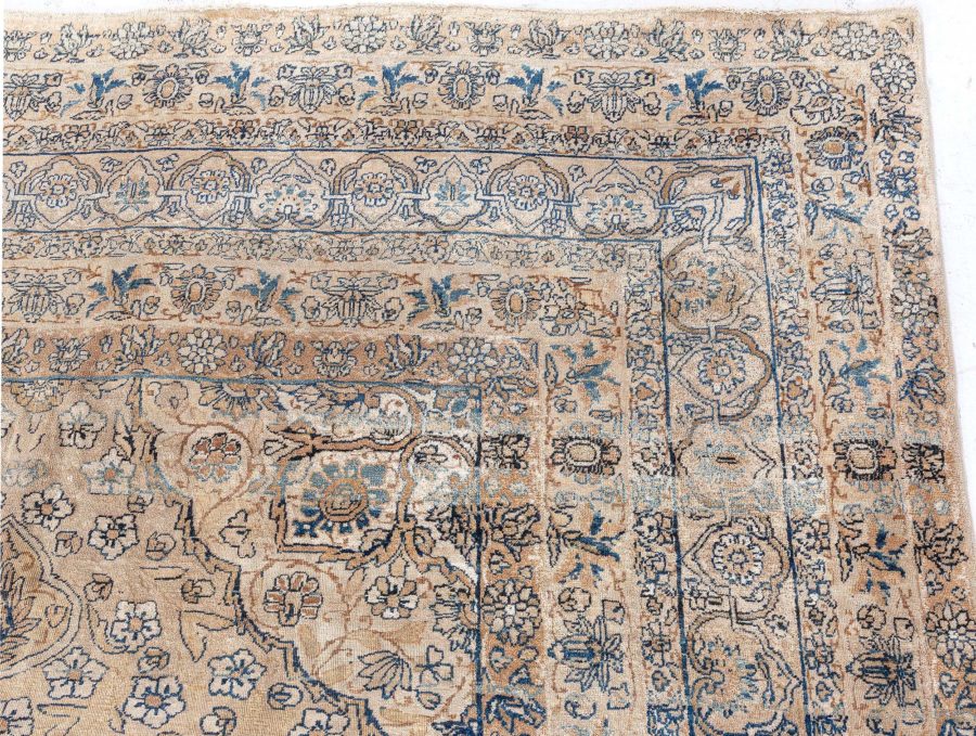 Authentic Persian Kirman Botaic Beige, Blue Handmade Wool Rug BB8461