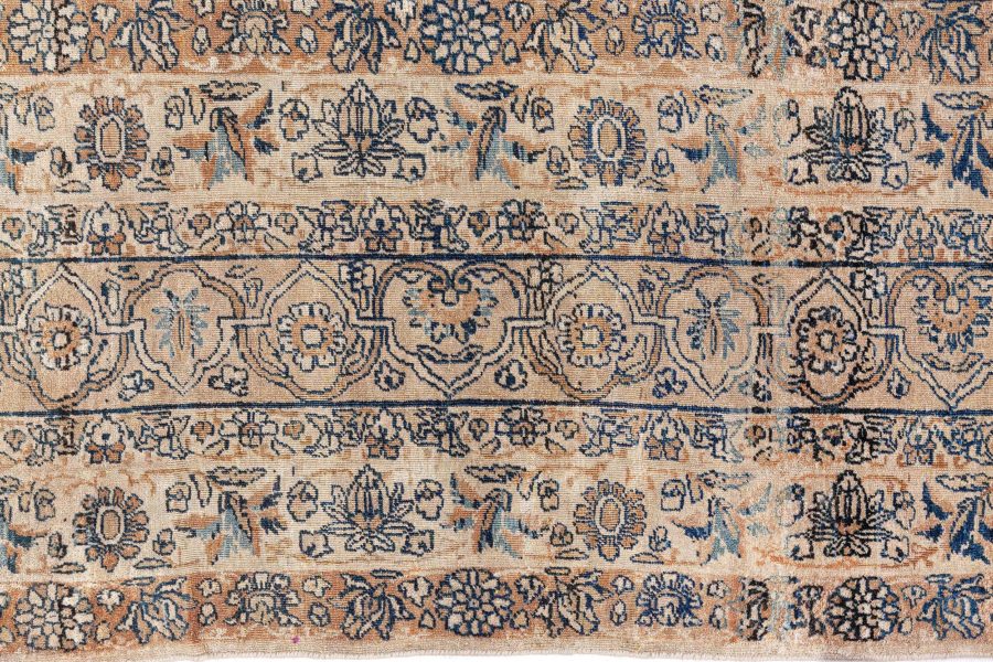 Authentic Persian Kirman Botaic Beige, Blue Handmade Wool Rug BB8461