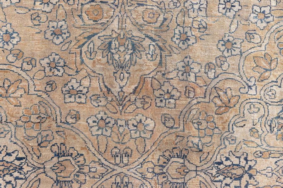 Authentic Persian Kirman Botaic Beige, Blue Handmade Wool Rug BB8461