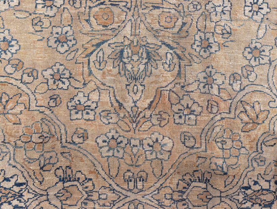 Authentic Persian Kirman Botaic Beige, Blue Handmade Wool Rug BB8461