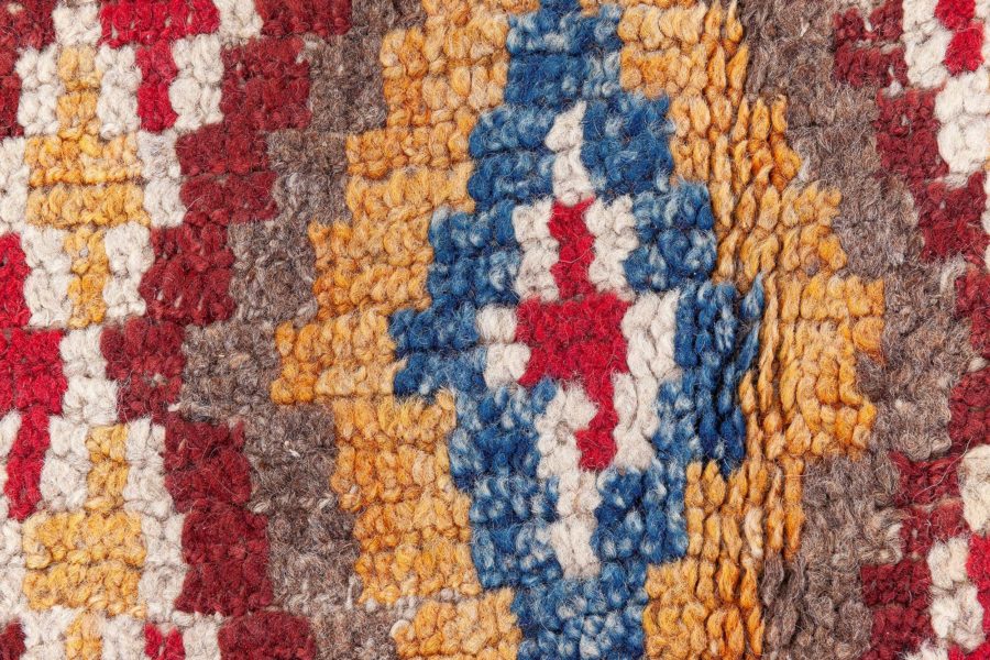 Mid-20th Century Bold Moroccan Red, Blue, Tan, Yellow, Cream Handmade Wool Rug BB8473