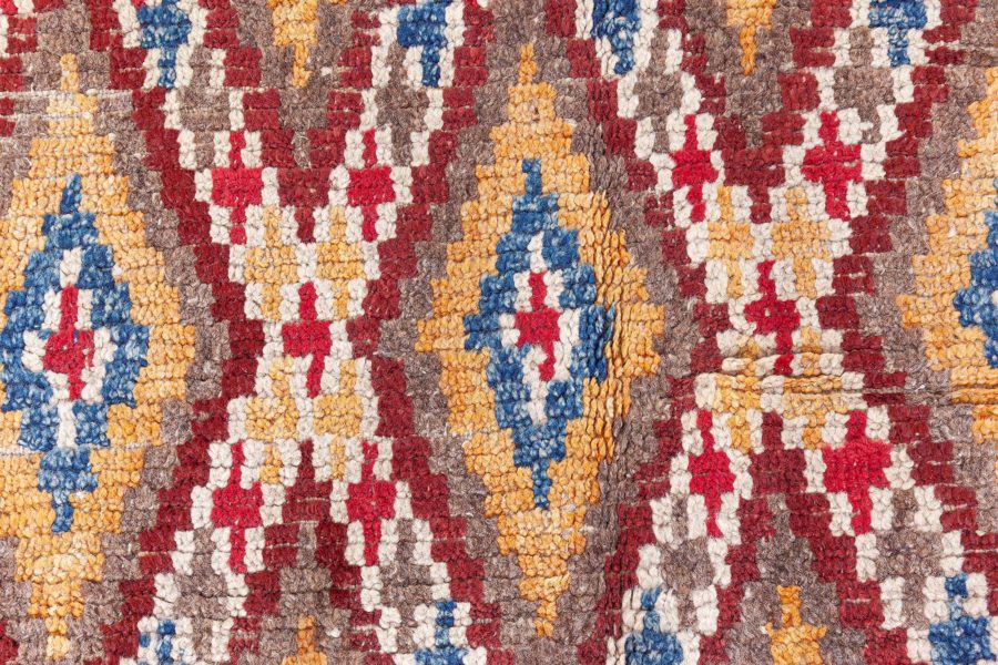 Mid-20th Century Bold Moroccan Red, Blue, Tan, Yellow, Cream Handmade Wool Rug BB8473