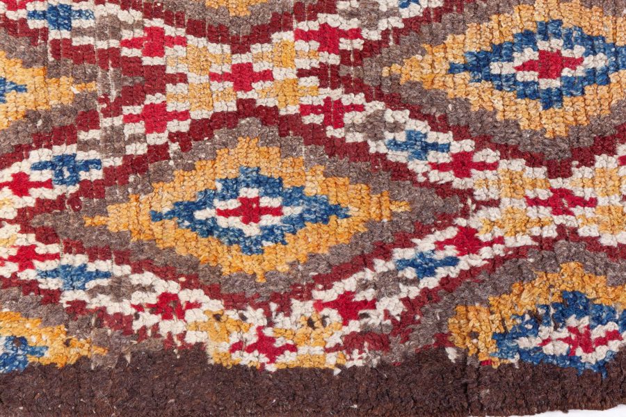 Mid-20th Century Bold Moroccan Red, Blue, Tan, Yellow, Cream Handmade Wool Rug BB8473