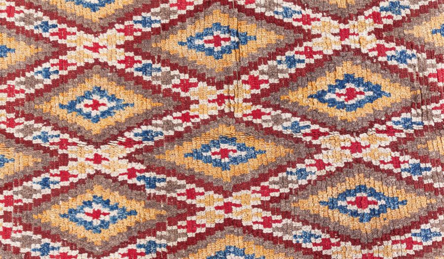 Mid-20th Century Bold Moroccan Red, Blue, Tan, Yellow, Cream Handmade Wool Rug BB8473