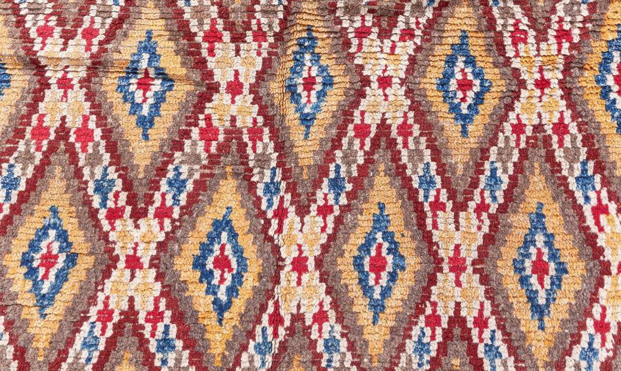 Mid-20th Century Bold Moroccan Red, Blue, Tan, Yellow, Cream Handmade Wool Rug BB8473